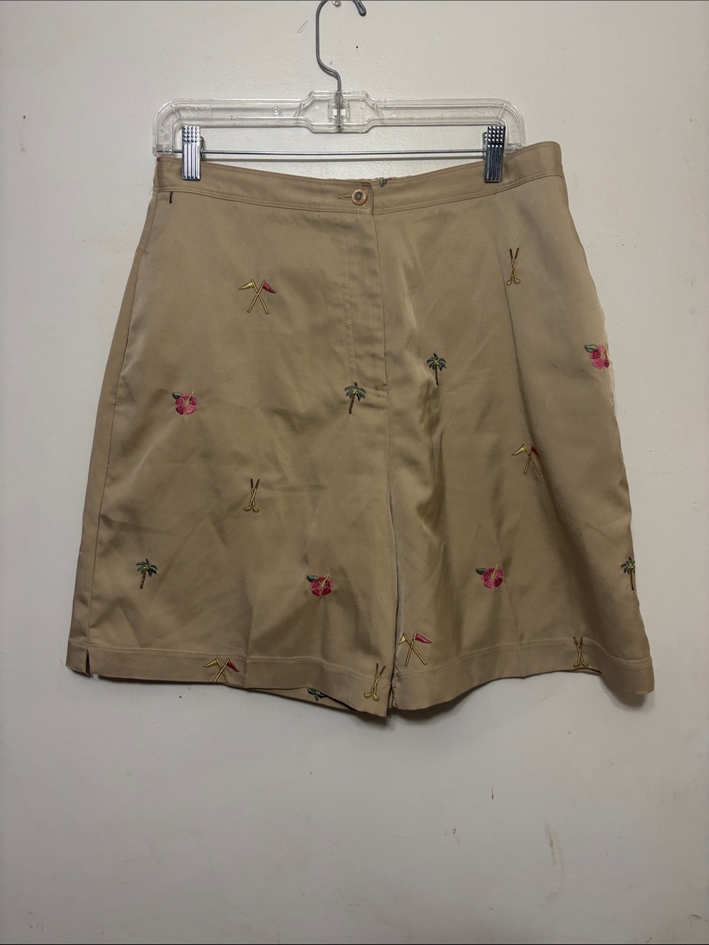 Coral Bay Khaki Embroidered Palm & Floral Women’s Shorts